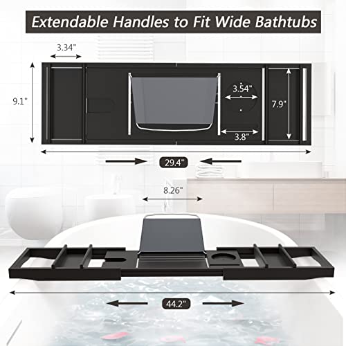 Domax Bathtub Caddy Tray Expandable Bamboo Tub Tray for Luxury Bath with Book Holder and Free Soap Dish Black - color: Black