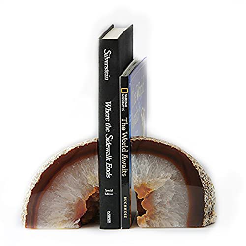 JIC Gem Natural Agate Book Ends Decorative geode bookends for Heavy Books with Rubber Bumpers Crystal Bookends for Shelves and Office Decoration 1 Pair(6 to 8 Lbs) - color: Natural, size: 6-8LBS.