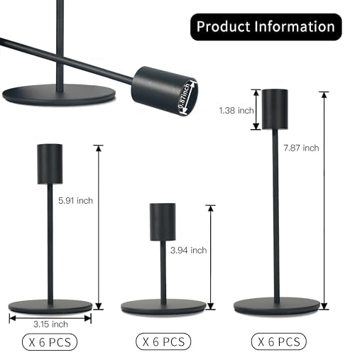 Black Candlestick Holders Bulk for Taper Candles Decorative Metal Candelabra Candle Holders Fit 0.8 Inch Diameter Candles Gold Taper Candle Stands for Wedding Home Party Table Decor (Set of 18) - color: Black, size: 18 pieces