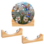 AceOrbit 2 Pcs 8 Inch Wood Adjustable Round Glass Display Stands Easel for Glass Art Creations Stained Photos Ceramic Tiles Plaques Collectibles Home Office Trade Show