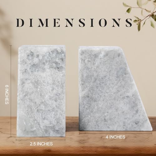 Marble Bookends Decor, Unique Vase Book Ends for Shelves, Natural Stone Book Stopper for Home, Kitchen and Office Decoration (Grigio) - color: Grigio Fantasy