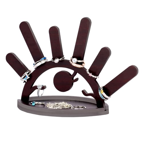 Bnesi Evil Eye Ring Display Stand Wooden Ring Holder for Women Wooden Jewelry Display Cute Evil Eye Home and Room Decoration Wedding Ring Holder Birthday Gift for Her (Rustic)