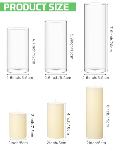 Shihanee Set of 6 Pillar Candles with Glass Cylinder Vases Clear Cylinder Hurricane Candleholders for Slim Tall Pillar Candles Wedding Table Centerpieces(2.6'' X 4.7'', 5.9'', 7.9'',Ivory) - color: Ivory White, size: 2.6'' X 4.7'', 5.9'', 7.9''