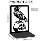 Raven and Skull Decor Gothic Metal Bookends for Shelves, Office Desk Organizer Book Ends for Heavy Books, Home Office Desk Bookshelf Decor Gift for Gothic Lovers and Reading Enthusiasts - style: Crow