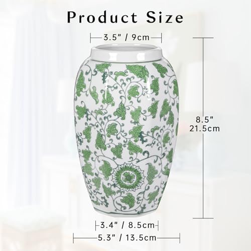 Yellow Vase 8.5 Inch Traditional Chinoiserie Floral Vase Porcelain Ginger Jar Octagonal Vases Blue and White Porcelain Decor for Home, Living Room, Kitchen, Mantel, Shelf, Table - color: 8.5 Inch Yellow