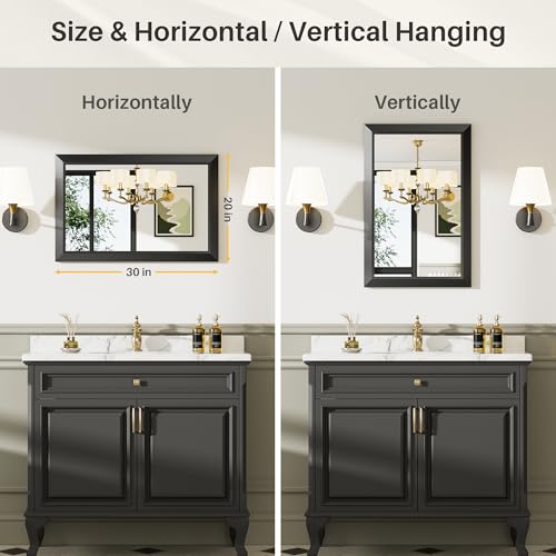 Briivue 20x30 Inch Black Bathroom Mirror for Wall, Thick Metal Framed Rectangle Mirrors for Over Sink, Bedroom, Living Room, Entryway, Anti-Rust, HD Tempered Glass - color: Black, size: 20"L x 30"W