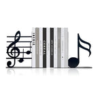 Ecqizer Music Themed Book Ends,Musical Note Bookend,Metal Bookend,Bookends Decorative,Home Decorative Bookends,Bookshelf Holder,Gifts for Music Lovers,Music Teacher and Women, Black