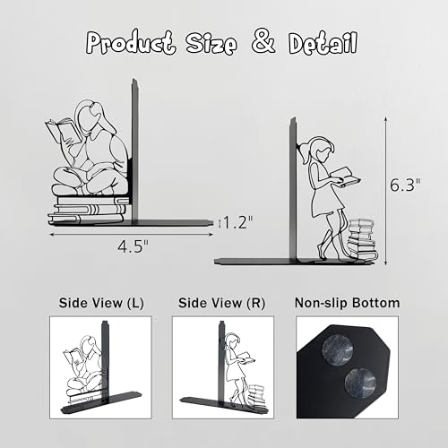 Cute Bookends Decorative, Durable Metal Book Holders with Timeless Appeal, Black, 1 Piece, 6.3x4.5x1.2 inches