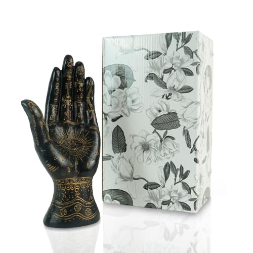Palmistry Hand Resin Statue Telling Palm Reading, Ancient Mystical Palm with Lines and Symbols Sculpture for Palm Readers（Black）