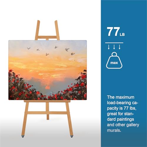 A - Frame Wooden Display Easel - Adjustable Lyre Beechwood Studio Easel Stand Holding Canvas Up to 90", Inclinable Artist Floor Painting Easel for Artwork Painting, Natural - color: Natural