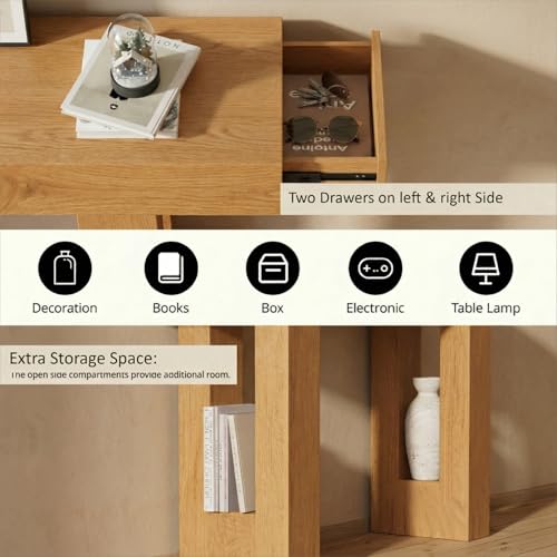 FURSUN 63" Farmhouse Console Table with Drawers, Narrow Sofa Table Behind Couch, Slim Entryway Table with Storage for Hallway, Living Room, Natural Oak - color: Natural Oak