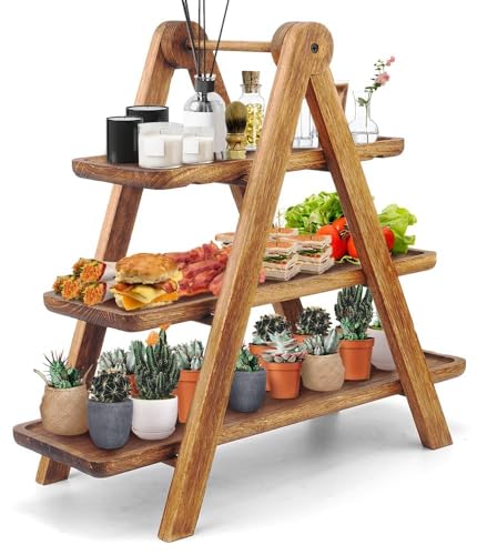 Manspdier Wood 3 Tier Serving Tray Three Tiered Cupcake Stand, Rectangle Serving Platter Wooden Farmhouse Tiered Tray, Party Serving Brown Decorative Tray Decor - color: Brwon, size: 17.2X5.5 Inch