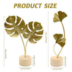 2 Pcs Metal Gold Decor Statues, Leaves Ornaments Modern Creative Home Décor Accents Statue for Office, Room, Bookshelf, Home Decor (Monstera, Ginkgo)