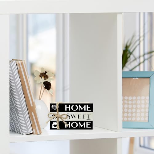 Mini Decorative Books For Home Decor, Small Wood Book Stack For Table Decor, Home Decor Book For Living Room Mantel, Farmhouse Stacked Books Decorative（L42） - color: black Home sweet