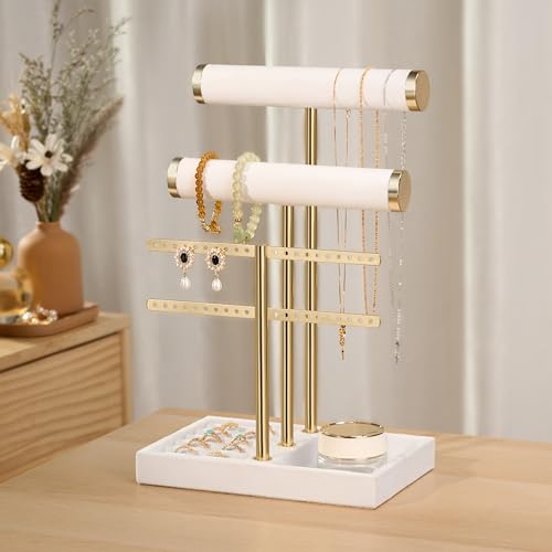 bussdis 3 Tier Bracelet Holder Display - Detachable T Bar White Velvet Bracelet Holder, Jewelry Holder Organizer for Bracelet, Necklace, Earrings, Rings - color: White, size: Standard