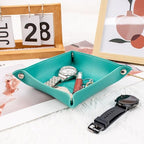 SANQIANWAN PU Leather Arc Edge Jewelry Valet Tray for Man and Women, Portable Mini Entryway Table Tray Bedside Nightstand Desk Tray Small Travel Dish Plate for Key,Wallet,Watch,Coin (WaterGreen) - color: Watergreen