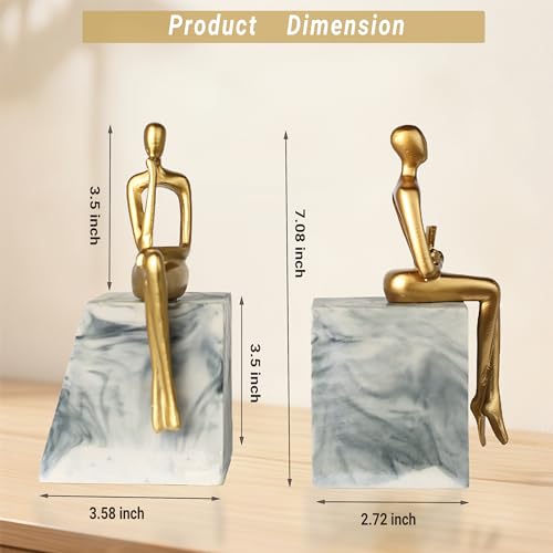 Book Ends for Shelves to Hold Books,Heavy Duty Thinker Abstract Statue Decorative Bookends for Home Office Bookshelf, Gift for Book Lovers,1 Pair - style: Thinker