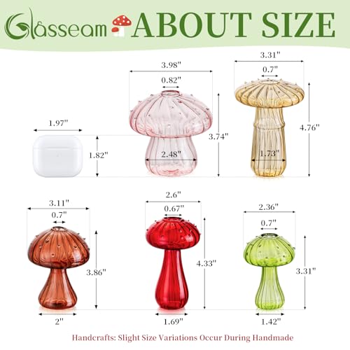 Glasseam Glass Plant Propagation Stations: Set of 5 Colored Mushroom Decor Mini Terrarium Small Vase for Flowers - Indoor Windows Hydroponic Holder Plant Lover Gifts - color: Colorful, size: 5