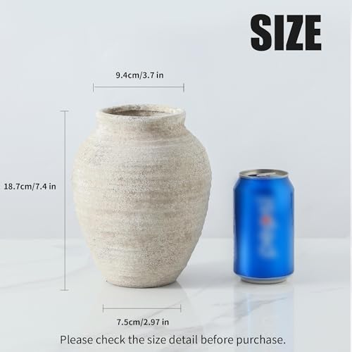 Ceramic Flower Vase - 7.4 Inch Farmhouse Rustic Vase for Home Decor Handcrafted Pottery Vase Small Terracotta Vases for Dining Table Decor Fireplace Living Room Bathroom Wedding Centerpiece - color: 205-1-7.4in