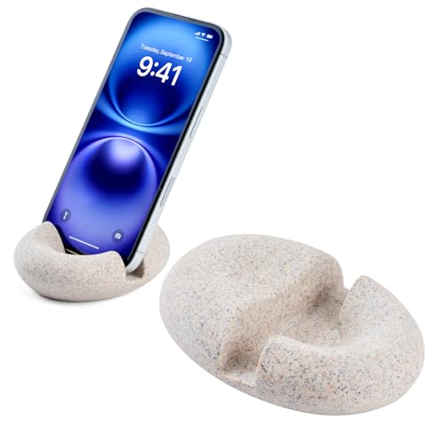 Artificial Stone Cell Phone Stand for Desk Handcraft Pebble Shape Minimalist Decor for Desk Kitchen Counter Office Easy of Use Sturdy and Stable(Light Brown Granite Rock Style) - style: light brown granite
