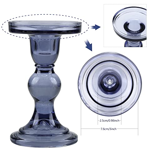 GMWD 3 Pcs Glass Candle Holder Set Clear, Blue Candlesticks Holders Pillar Taper Candles Tealight Stand for Wedding Centerpieces Home Decorations Dining Table - color: Blue