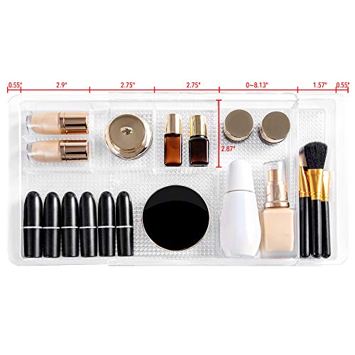 Oubonun Expandable Drawer Organizer 11.1” to 19.2” Width, Shallow Cosmetic Organizer 1.3” Height, 2 Packs, Clear Plastic Storage Trays for Dressing Table,Bathroom - style: Shallow 2 Packs