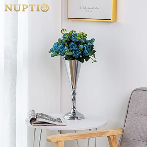 10 Pcs Tabletop Silver Metal Wedding Flower Trumpet Vase, 14 inch Table Decorative Centerpiece Artificial Flower Arrangements for Anniversary Ceremony Party Birthday Event Home Decoration (Silver) - color: Silver, size: 14 inch x 10 Pcs