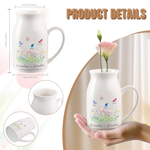 Personalized Flower Vase Small Ceramic Vase with Birth Month Flower Decorative Vases Home Decor Grandma's Garden Love Grows Here Mother's Day Birthday Gift for Mom, Wife, Grandma, Mama, Nana - color: Style 06