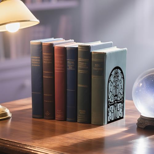 WADORN 1 Pair Magic Sword Metal Decorative Bookend for Shelves, Heavy Duty Book Ends Modern Non-Skid Books Holder Stand Black Book Support Stoppers for Desk Bookshelf Office Home, 5.3x4.3x7.8 Inch