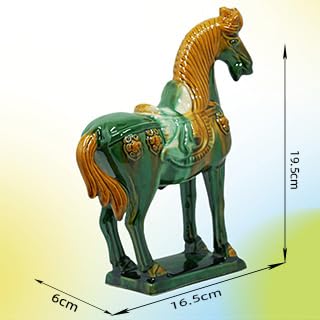 Handmade Tang Dynasty Tri-Color Horse Ceramic Sculpture - 19cm Traditional Chinese Cultural Art Decor - Symbol of Prosperity & Good Fortune - Perfect for Home, Office, Bookcase Shelf (Green) - color: Green