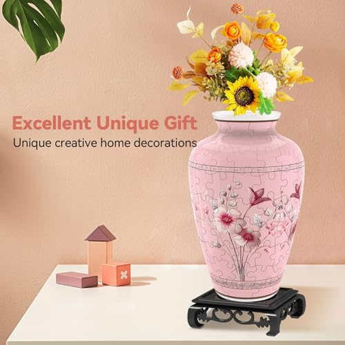 3D Puzzles Vase for Adults, Crafts for Adults, 120 Pieces Plastic DIY Unique Flower Vase with LED Light House Warming Gift Birthday Gifts for Flower Arrangements and Home Decor (Pink) - color: Pink 3