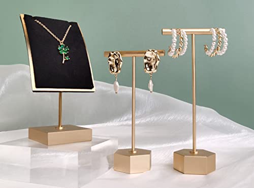 GemeShou Gold Metal 2pcs T Bar Earring Retail Display Stand for show, Tabletop Jewelry Tower Holder for Girl Women【Gold-Hexagon Base 2pcs Height 4.5" and 5.3"】 - color: A3/Gold Hexagon Base 2pcs Height 4.5" and 5.3"