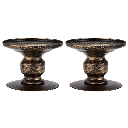 2 Pcs Vintage Pillar Candle Holders, Metal Candleholder Retro Pedestal Pillar Stands Candlestick Holders for Home Decor, Wedding Centerpieces, and Special Occasions