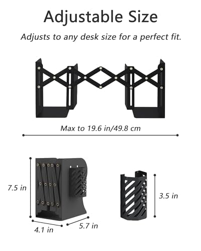 Kingsmile Book Ends, Adjustable Bookends for Shelves, Metal Bookends for Heavy Books, Book Stopper Organzier with Pen Holder for Desk, Kids Room, Office, Classroom, Library, Study Room.(Black) - color: Black