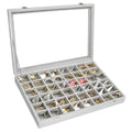 Siveit Velvet Jewelry Tray 48 Grid Jewelry Display Tray Organizer Box with Transparent Lid Rings Earrings Necklaces Pendants Display Box Suitable for Women and Girls (Grey) - color: Grey