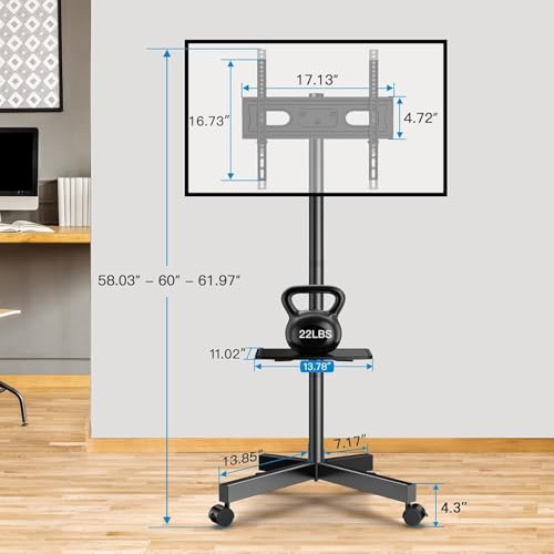 PERLESMITH Rolling TV Stand, Mobile TV Stand for 23-60 Inch LCD LED TVs, Tilt TV Stand Wheels Holds up to 88Lbs, Portable TV Stand for Bedroom with Shelf, Outdoor TV Stand Max VESA 400x400mm PSTVMC06 - size: 23-60 Inch
