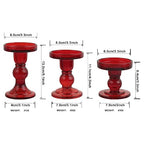 3-Piece Set of Red Glass Candlestick, Crystal Candlestick Holder Holder and Conical Candle, Christmas Candle Holder Decoration, Family Living Room Wedding Candle Holder (red1set) - color: Red