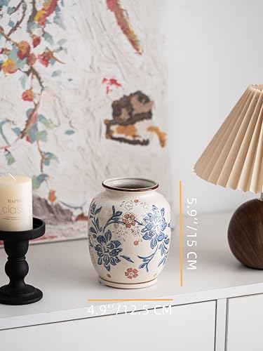 Blue and White Vase, Vintage Blue Ceramic Flower Vessel,Ceramic vases for Home Decor,Vintage Vase for Home Decor, Living Room, Shelf, Office, Rustic Table Centerpiece (Blue and white-02, Small) - color: Blue and White-02, size: Small