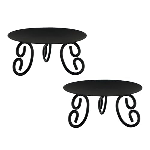 Hosley Set of 2 Pillar or LED Candle Holder 5 inch Diameter Gift for Farmhouse Weddings or can be Used for Aromatherapy and Spa O5 - color: Black, size: Diameter 5" (Set of 2)