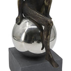 Modern Abstract Figure Sculpture, Decorative Sitting Figure on Sphere, Metal Art Statue with Concrete Base