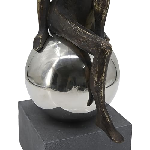 Modern Abstract Figure Sculpture, Decorative Sitting Figure on Sphere, Metal Art Statue with Concrete Base
