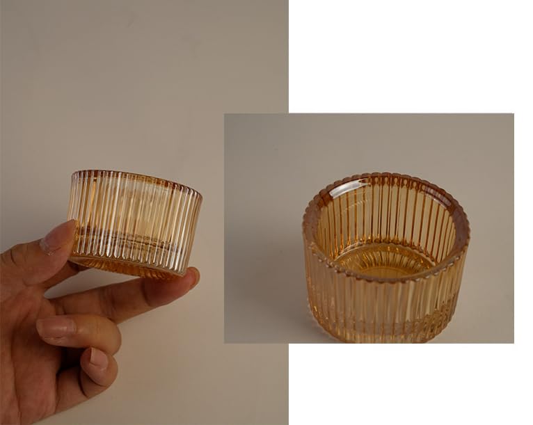 Clear Tealight Candle Holder Set of 2,Glass Votive Candle Holders, Decorative Round Ribbed Candle Holders for Home Decor (Champagne) - color: Champagne