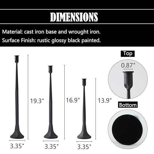 Denique Iron Taper Candle Holder Set of 3, Black Candlestick Holders 19.3”17” 14” Heightening Decorative Candle Stand Set for Wedding, Dining Table, Home Decoration (Black) - color: Black, size: 14”,17”,19.3”