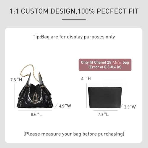 Purse Organizer Insert for CHANEL 25 Bag Insert, Ultra-light Nylon Bag Organizer Water Resistant Purse Insert Divider Bag Shaper for Luxury Tote Handbags (White, Mini) - color: White, size: Mini
