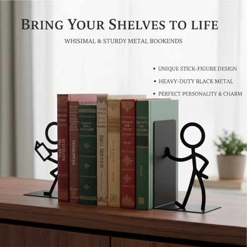 Metal People Bookends - Cute Decorative Book Ends for Shelves, Home Office Desk, Gift for Book Lovers