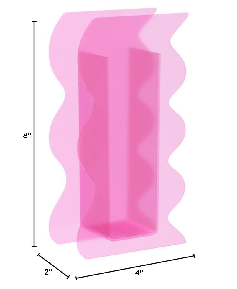 Hot Pink Acrylic Vase, 8-Inch Wave Shaped, Modern Centerpiece, Home Office Decor - color: Hot Pink