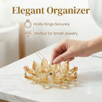 Crystal Flower Jewelry Tray, Luxury Transparent Decorative Trinket Dish for Rings, Earrings, Necklaces, Keys for Vanity Dresser Nightstand, Elegant Gift for Women Mother's Day (1, 6.3"(W)- Gold) - size: 6.3"(W)- Gold