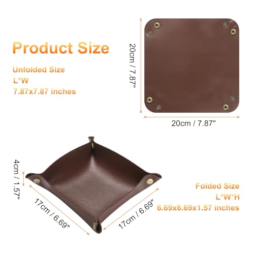 HARFINGTON 4pcs PU Leather Valet Tray Unisex Folding Small Catchall Tray Portable Entryway Table Tray Nightstand Bedside Desk Tray for Key Wallet Watch Coin Jewelry Dice, Dark Brown - color: Dark Brown