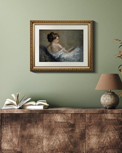 VIYYIEA Gold Framed Wall Art Canvas Print Home Decor Portrait Wall Art Sitting Woman Vintage Decor Room Aesthetic Mid Century Lady Elegant Farmhouse Painting Wall Decor for Bedroom Bathroom 13x16in - color: Figure Crouching, size: 16"L x 13"W
