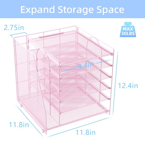 gianotter 6-Tier Paper Organizer With Magazine Holder, Desk Organizers and Accessories, Desk Accessories & Workspace Organizers, File Organizer for Office Supplies Storag (Pink, 6-Tier) - color: Pink, size: 6-Tier